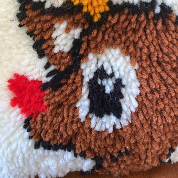 VTG Rudolph the Red Nosed Reindeer latch hook Christmas pillow completed 11x11” - Picture 2 of 7